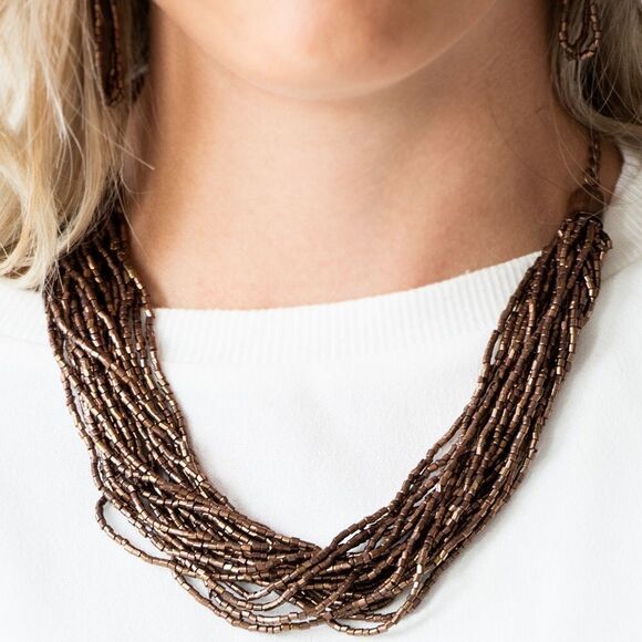 Set!! Copper seed bead necklace multi strand all connected - Picture 1 of 3